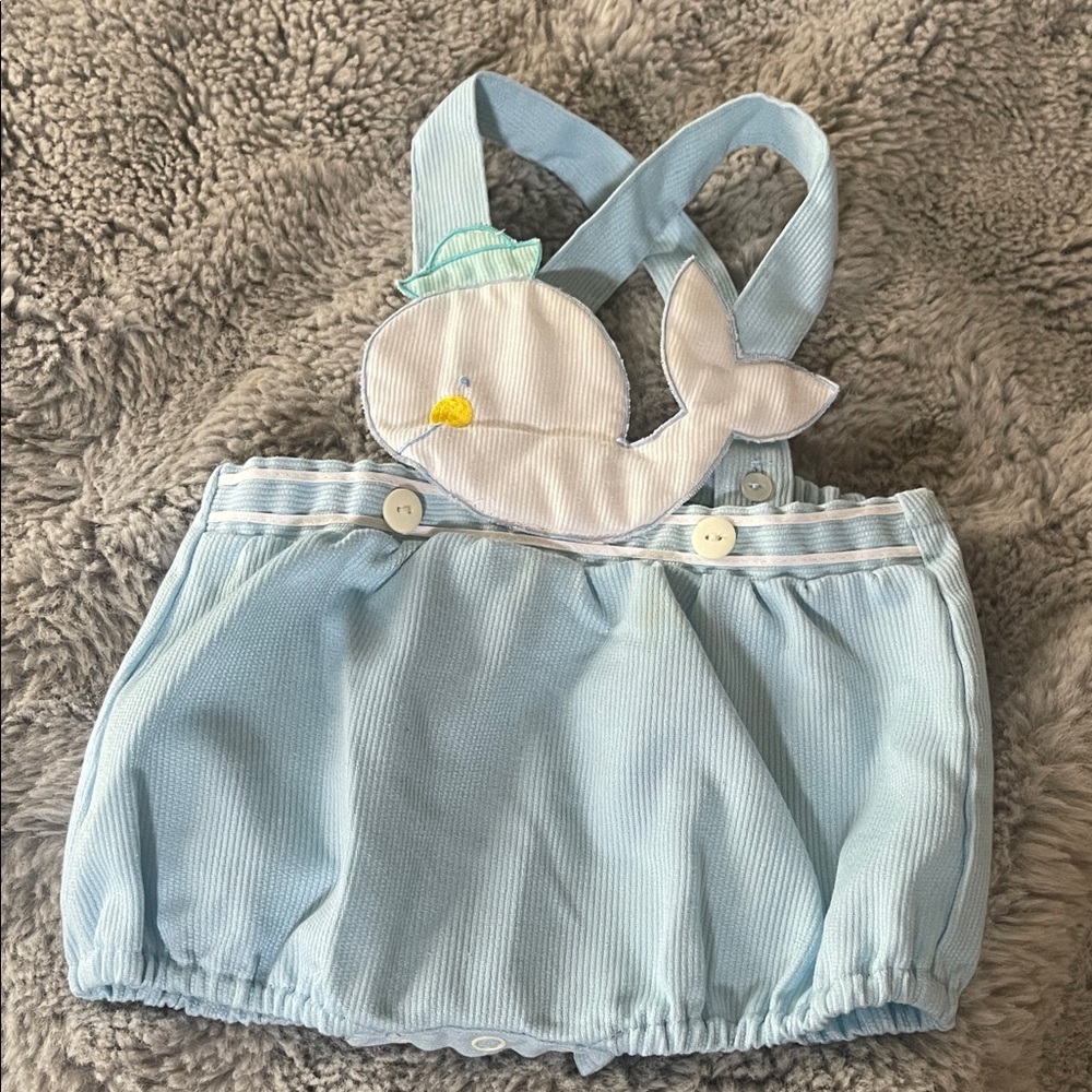 Vintage Mayfair Blue Whale Themed Kids Overalls Sz 6/9M